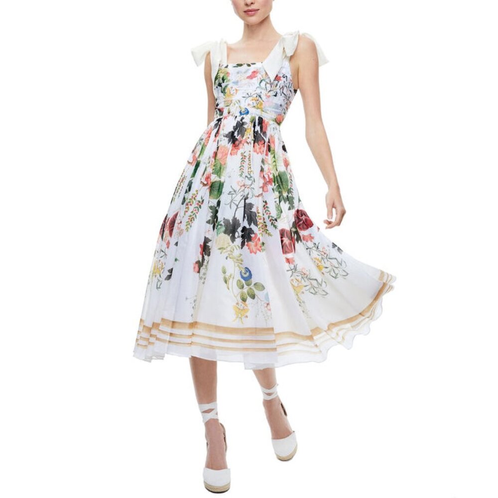 Alice + Olivia HAVEN CORSET TOP FLARED FLORAL PRINT MIDI DRESS. NWT $795